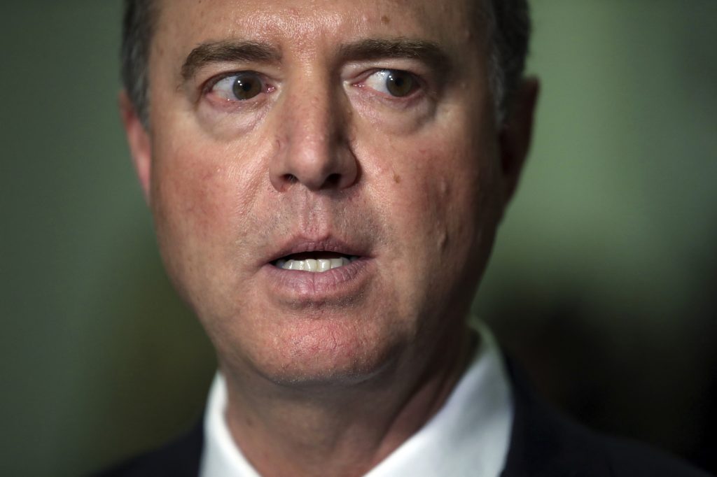 Joseph Maguire Chairman Rep. Adam Schiff, D-Calif., talks to the media after Acting Director of National Intelligence Joseph Maguire testified before the House Intelligence Committee on Capitol Hill in Washington, Thursday, Sept. 26, 2019. (Andrew Harnik/AP Photo)