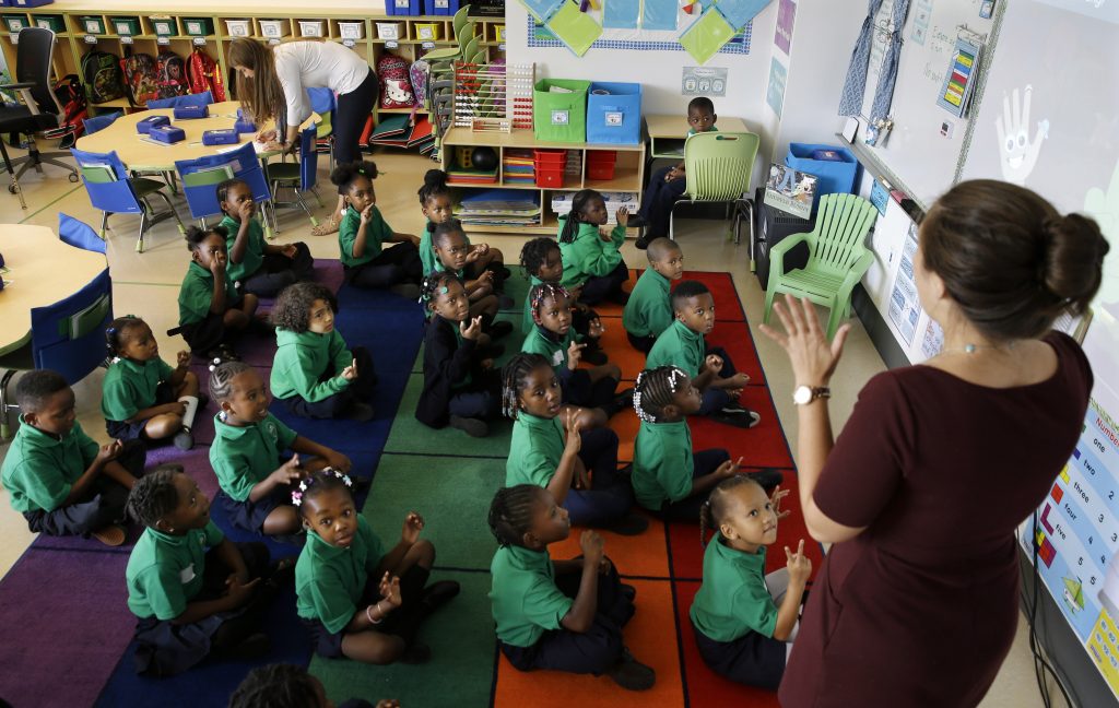 Alexa Wolfe A kindergarten teacher and her students at KIPP Thrive Academy, are pictured in this file photo, Wednesday, Sept. 9, 2015, in Newark, N.J. (Mel Evans/AP Photo)