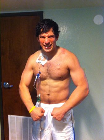 Back in the hospital in Spring 2012 & prepared to battle. Courtesy of David Fajgenbaum