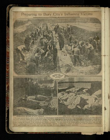 “Preparing to Bury City’s Influenza Victims,” undated clipping from a scrapbook of the influenza pandemic in Philadelphia compiled by an unknown person, August 1918–March 1919. (Historical Medical Library of The College of Physicians of Philadelphia; acquired October 19, 1919, through the Exchange Program of the Medical Library Association)