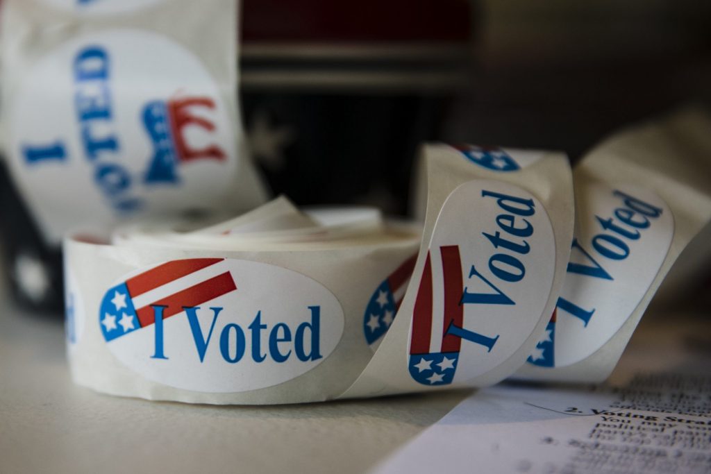 I-Voted-1920×1280 Stickers are placed out for voters at a polling place on Nov. 6, 2018. (Matt Rourke/AP Photo)