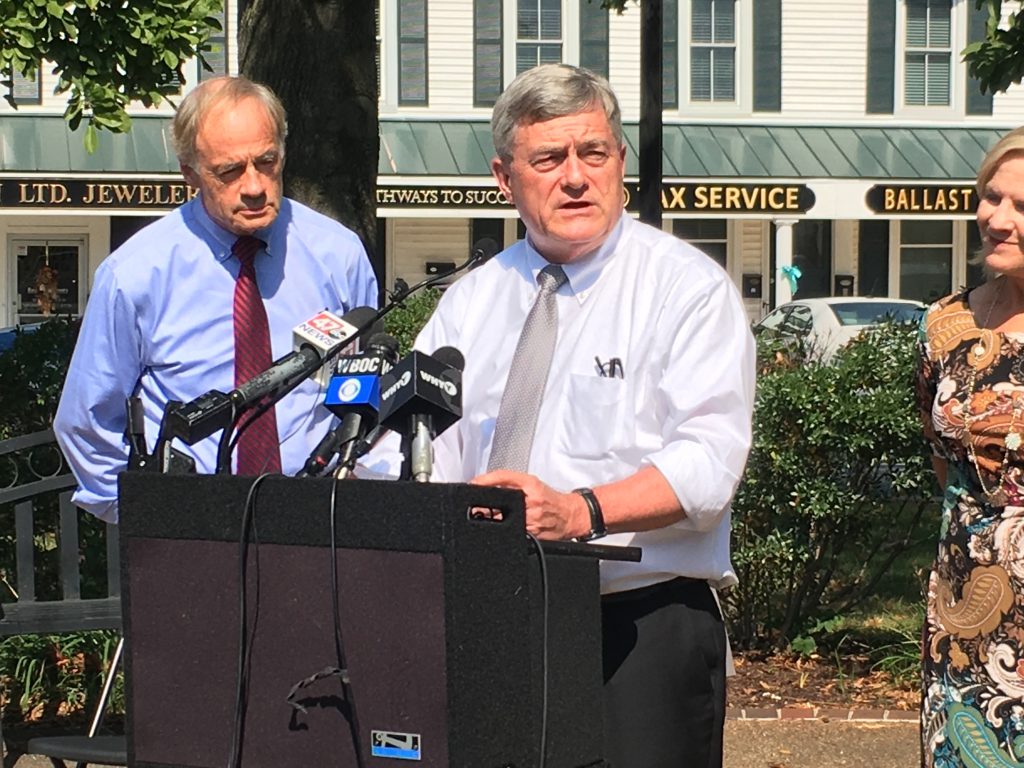 IMG_5377 U.S. Census Bureau Director Steven Dillingham (right) met with U.S. Sen. Tom Carper and members of the Delaware Complete Count Commission in Georgetown Monday morning. (Mark Eichmann/WHYY)