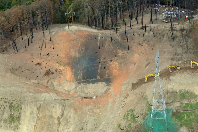 Revolution-Pipe_10-25-18o-1920×1275-768×510 The site of the Revolution Pipeline explosion that occurred in September 2018. (Marcellus Air)