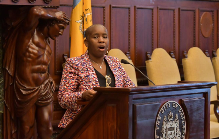 Cherron Perry-Thomas, director of Social Impact at the Diasporic Alliance for Cannabis Opportunities, speaks during the announcement of the cannabis conference (Abdul Sulayman/The Philadelphia Tribune)