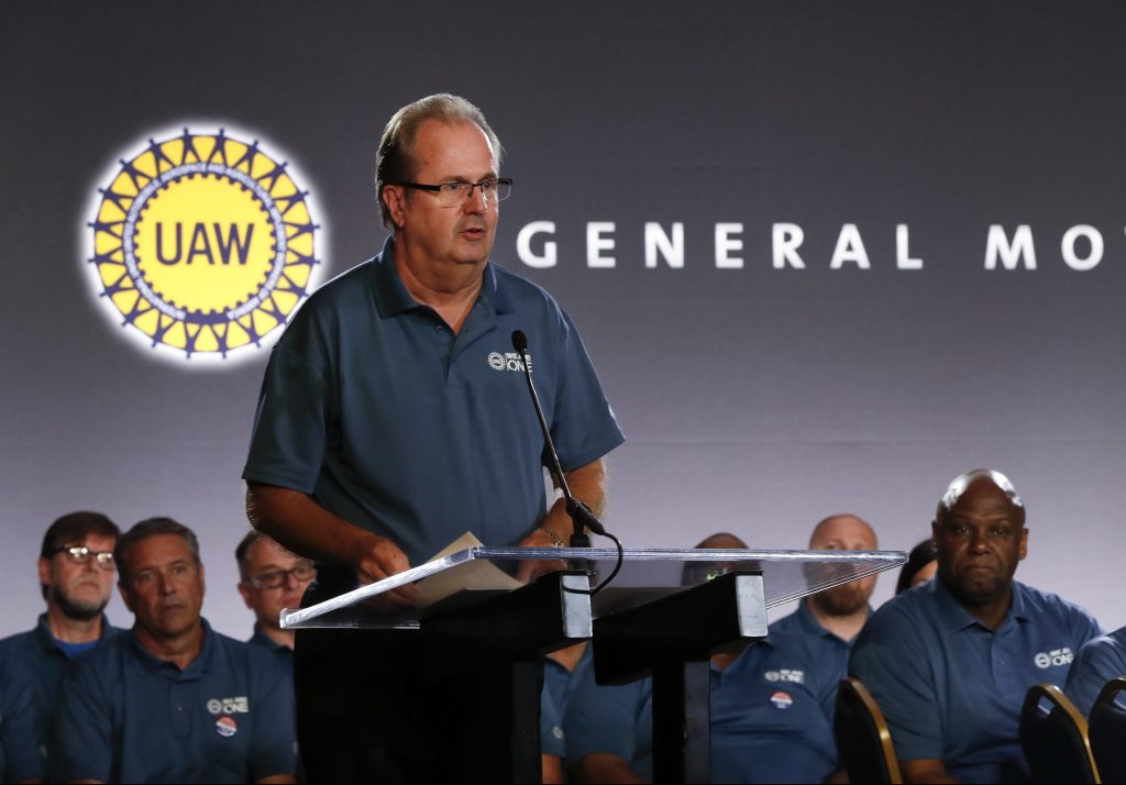 The United Auto Workers said on Sunday that a nationwide strike will begin before midnight. The move comes after the union and General Motors failed to agree on a new contract.
(Paul Sancya/AP)