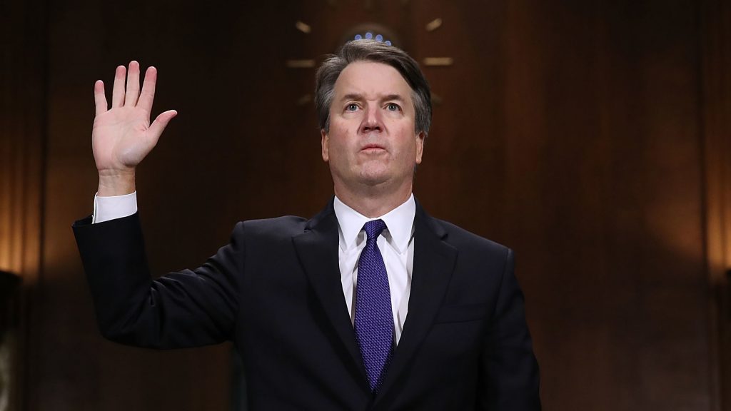 Judge Brett Kavanaugh is sworn in before testifying to the Senate Judiciary Committee during his Supreme Court confirmation hearing on Sept. 27, 2018. (Win McNamee/Getty Images)
