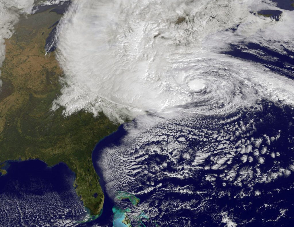 sandy-sat-1920×1479 Scientists have been studying the link between climate change and extreme weather events such as Hurricane Sandy, shown here in a NASA image, which left more than 1.3 million Pennsylvanians in the dark in 2012. (Getty Images)