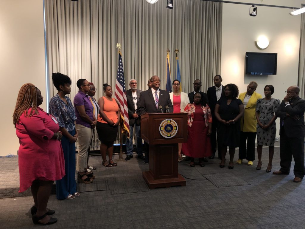 First Assistant District Attorney Robert Listenbee announces the formation of the One Stop job and resource hub which aims to provide a number of resources to Philly residents. (P. Kenneth Burns/WHYY)
