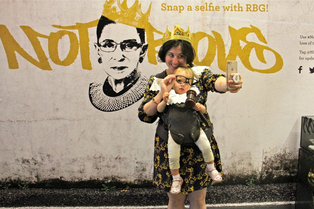 2019 10 03-e lee-sarah maiellano-philadelphia jewish museum-ruth bader ginsburg Sarah Maiellano of Philadelphia takes a selfie with her daughter, Chloe, at the