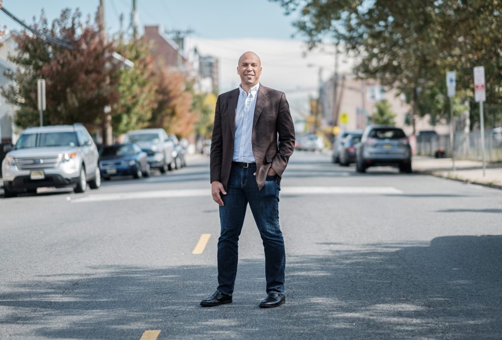 Senator and 2020 presidential candidate Cory Booker is seen outside of Vonda’s Kitchen in Newark, N.J. on Oct. 12, 2019, ahead of an NPR-moderated discussion with voters. Senator and 2020 presidential candidate Cory Booker is seen outside of Vonda's Kitchen in Newark, N.J. on Oct. 12, 2019, ahead of an NPR-moderated discussion with voters. (A.J. Chavar for NPR)