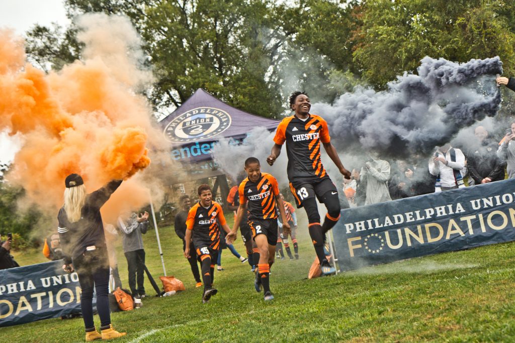 2019 10 22 k paynter chester soccer-5 The Chester High School soccer team takes the field for their first home game in over 30 years. (Kimberly Paynter/WHYY)