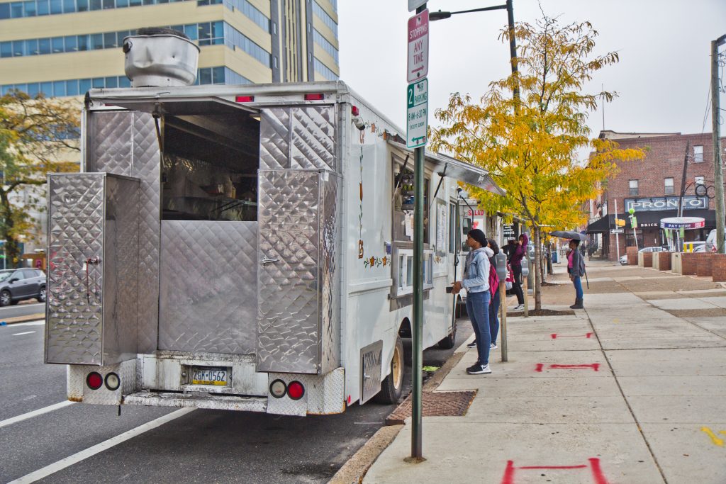 2019 10 22 k paynter spring garden food trucks-3 Food trucks lined up on the street.