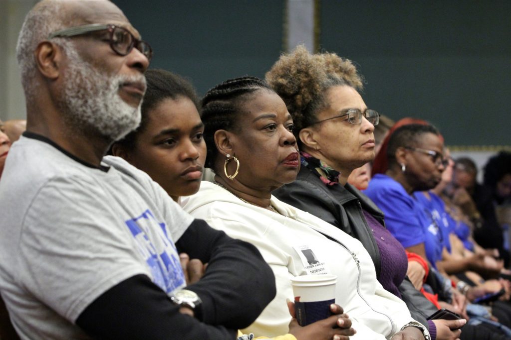 2019 10 29-e lee-philadelphia city council-eviction legal counsel bill audience Audience members at Philadelphia City Council listen to testimony on a bill that would guarantee legal counsel to those facing eviction. (Emma Lee/WHYY)