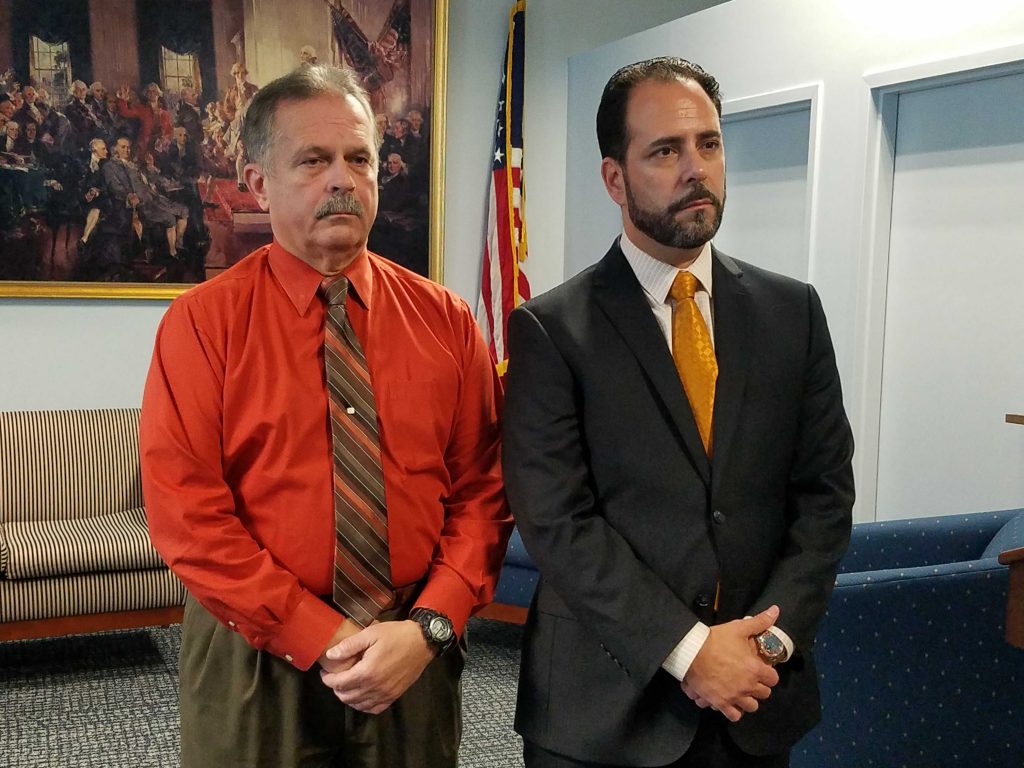 20191011_112936 File photo: Frank Nucera Jr., left, with his defense attorney Rocco Cipparone in 2019. (Nicholas Pugliese/WHYY)