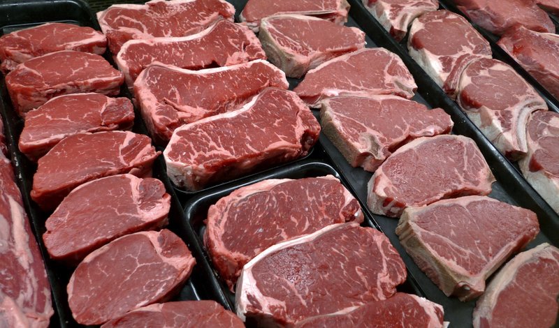 800 In this Jan. 18, 2010 file photo, steaks and other beef products are displayed for sale at a grocery store in McLean, Va. (J. Scott Applewhite/ AP Photo)