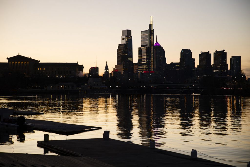 Pennsylvania Daily Life The skyline is reflected in the Schuylkill River as the sun rises over Philadelphia.