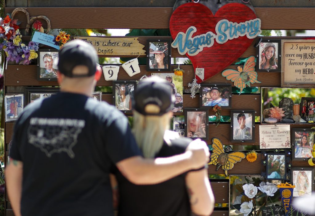 Las Vegas Shooting People visit a memorial garden for victims of a mass shooting in Las Vegas, Thursday, Oct. 3, 2019, in Las Vegas. (John Locher/AP Photo)