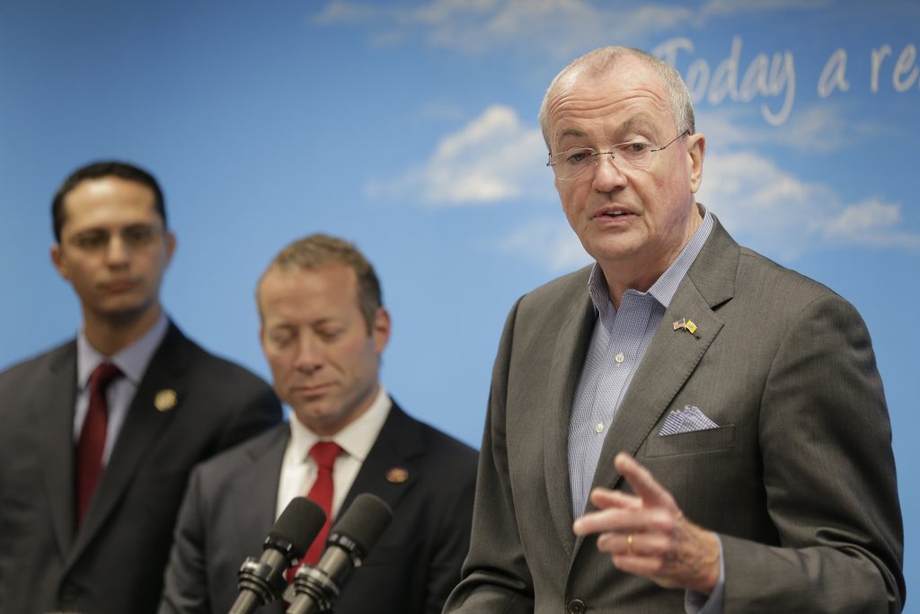 Phil Murphy New Jersey Governor Phil Murphy speaks to reporters and others at an elementary school in Bergenfield, N.J., Monday, Oct. 7, 2019. Murphy and other local politicians announced efforts to deal with lead contamination in drinking water, specifically in schools. (Seth Wenig/AP Photo)