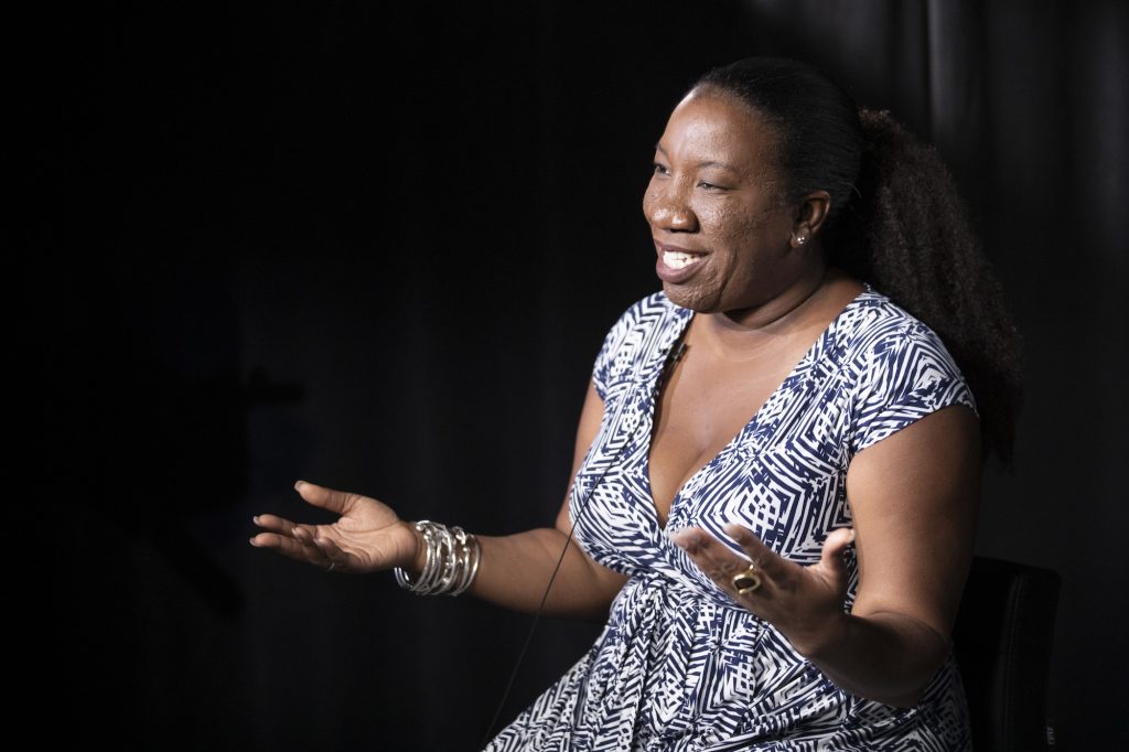 Tarana Burke In this Friday, Oct. 11, 2019, photo Tarana Burke, founder and leader of the #MeToo movement, gestures as she speaks during an interview, in New York. (Mary Altaffer/AP Photo)