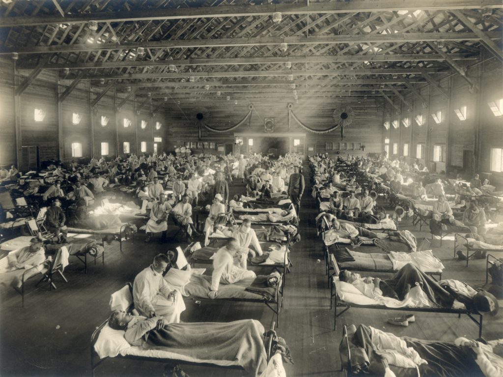 Camp Funston NMHM NCP 1603 Emergency hospital during influenza epidemic, Camp Funston, Kansas, probably early 1918. (OHA 250: New Contributed Photographs Collection, Otis Historical Archives, National Museum of Health and Medicine)