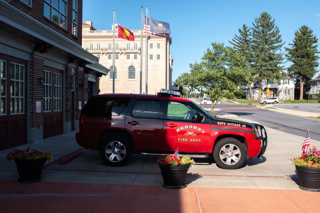 Hershey-3-of-9-1920×1280 A vehicle outside the Hershey Fire Department is seen on Aug. 29, 2019. (Ian Sterling for WITF)