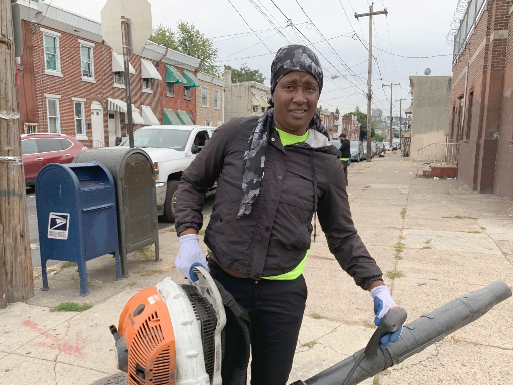 IMG_4736 Streets Department employee Shaketa Armstead worries about her health every day she's on the job, in part because the low-quality safety equipment the city provides. (Aaron Moselle/WHYY)