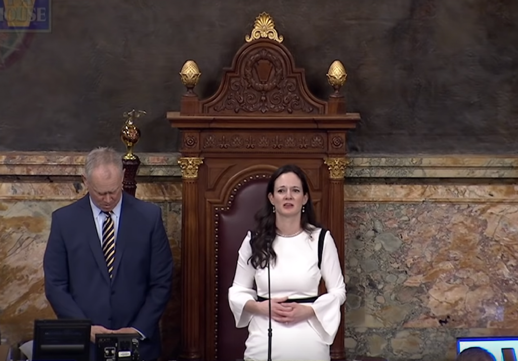 Screengrab-2.v1 State Rep. Stephanie Borowicz delivers an invocation on March 25, 2019, in the state House. (Screenshot from video)