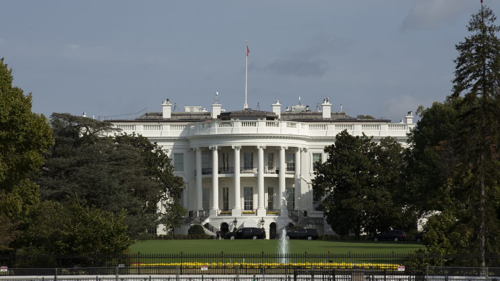 The White House stands in Washington D.C., U.S. on Monday, Oct. 7, 2019. House Democrats are moving forward with their impeachment investigation of Donald Trump, with the whistle-blower’s lawyers saying they’re now representing a second person with knowledge of the president’s contacts with Ukraine. President Trump says that Abu Bakr al-Baghdadi, the leader of the Islamic State, has been killed in a U.S. Special Operations mission in northwestern Syria. (Bloomberg via Getty Images)