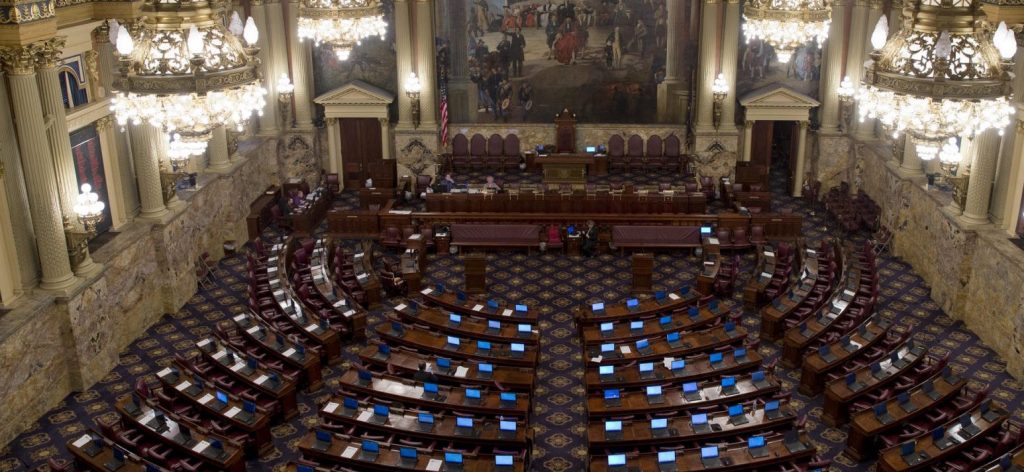 harrisburg_chambers-e1570453984318-1920×720 Shown is the Pennsylvania House of Representatives chamber Tuesday, Dec. 8, 2015, in Harrisburg, Pa. (Matt Rourke/AP Photo)