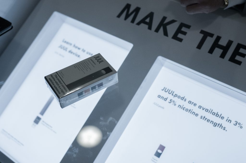 A Juul starter kit sold at a kiosk in a mall in Makati City in the Philippines. A Juul starter kit sold at a kiosk in a mall in Makati City in the Philippines. (Carlo Gabuco for NPR)