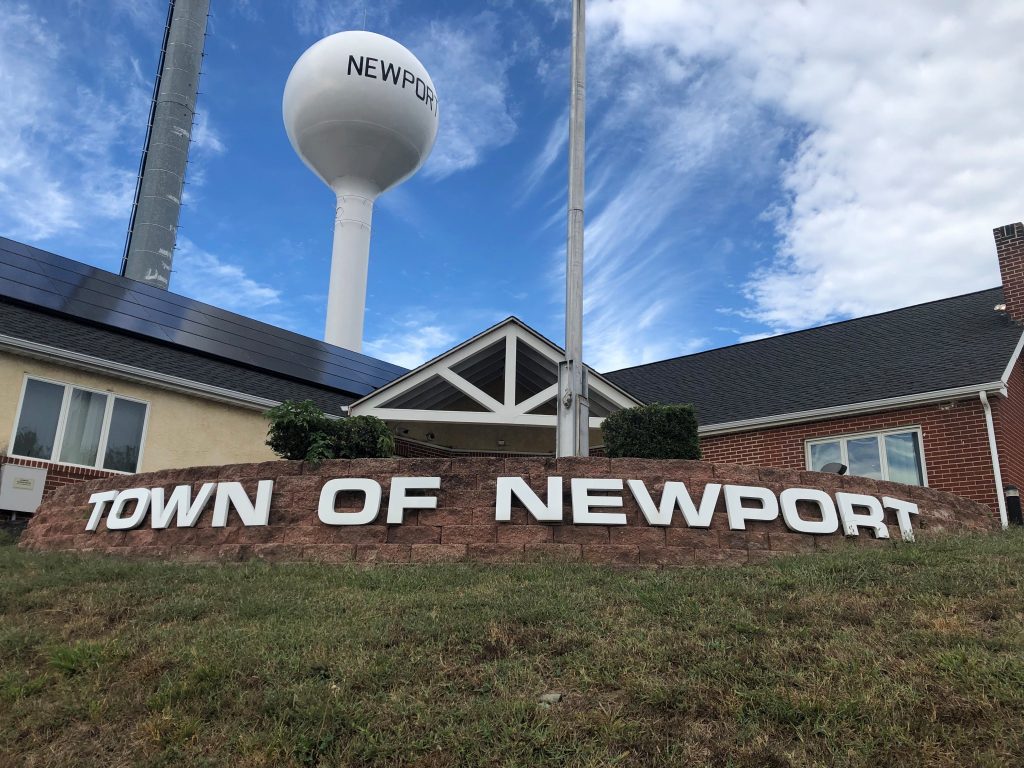 newport A sign reads,