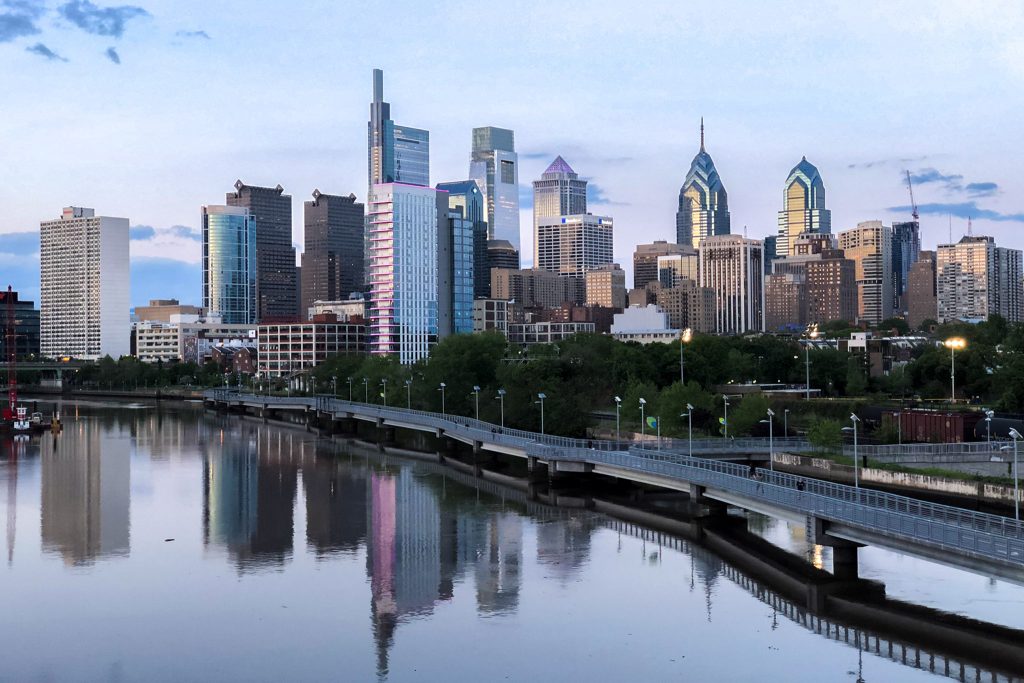 phillyskyline-schuylkillbanksboardwalk Philly skyline above the Schuylkill Banks Boardwalk (Danya Henninger/Billy Penn)
