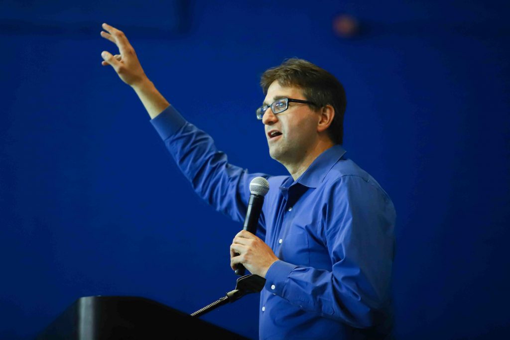 News 2019 – NOV 03 – Kind to Kids Foundation’s held their 4th Annual My Blue Duffel Community Service Day Matt Meyer speaks into a microphone.