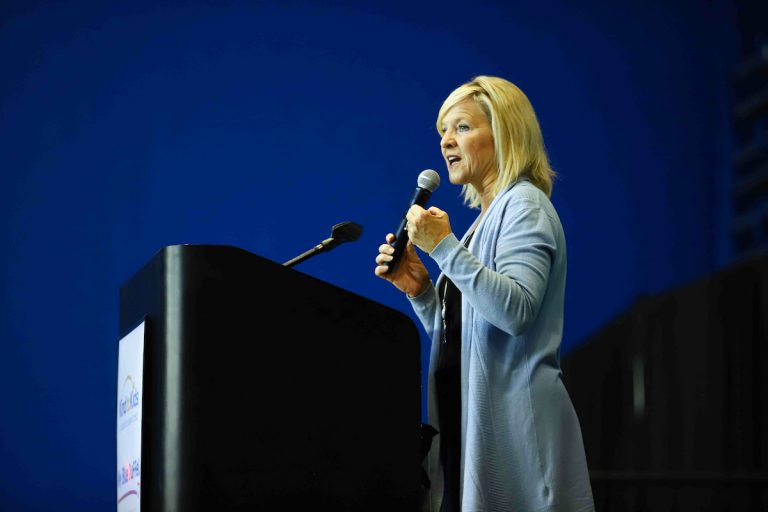 Bethany Hall-Long speaks at a podium.