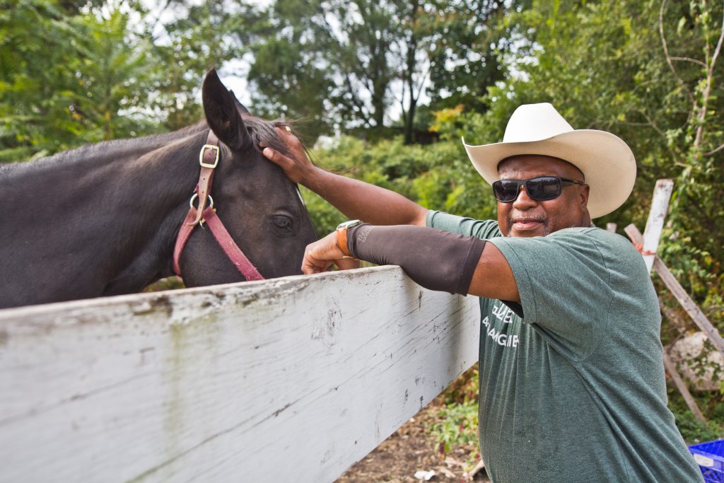 Concrete Cowboy Malik Divers and his horse Sunny. (Kimberly Paynter/WHYY) Concrete Cowboys founder Malik Divers and his horse Sunny. (Kimberly Paynter/WHYY)