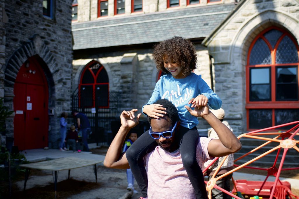 BS1662 Aliyah, 8 and father, Kalif Troy, of West Philadelphia, participate in a play date with the Fathering Circle on Saturday, October 12, 2019. (Bastiaan Slabbers for WHYY)