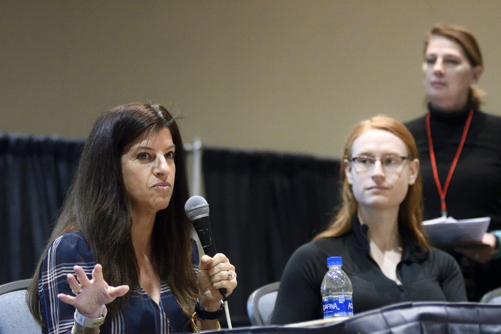 Philly Bike Expo Panel Discussion Organizers, active in the suburban cycling community, discuss their grassroots projects during a panel at the Philly Bike Expo on Saturday. (Bastiaan Slabbers for WHYY)