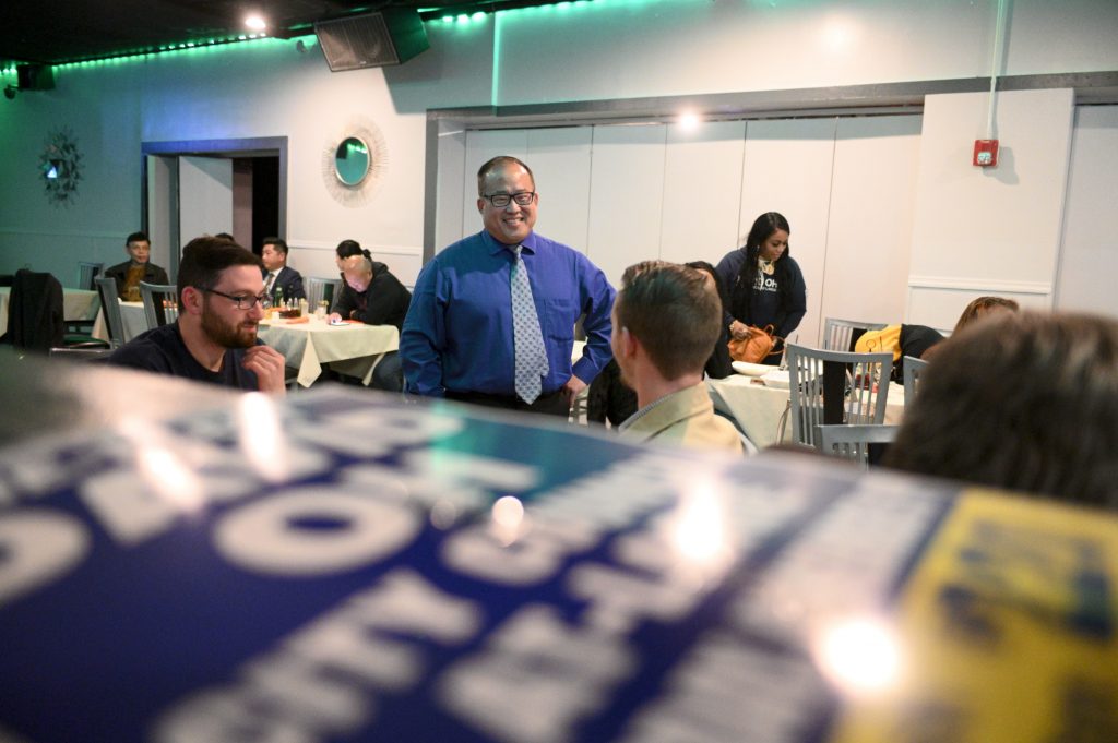 David Oh Watchparty in NorthEast Philadelphia David Oh at his Election Night watch party in Northeast Philadelphia. (Bastiaan Slabbers for WHYY)