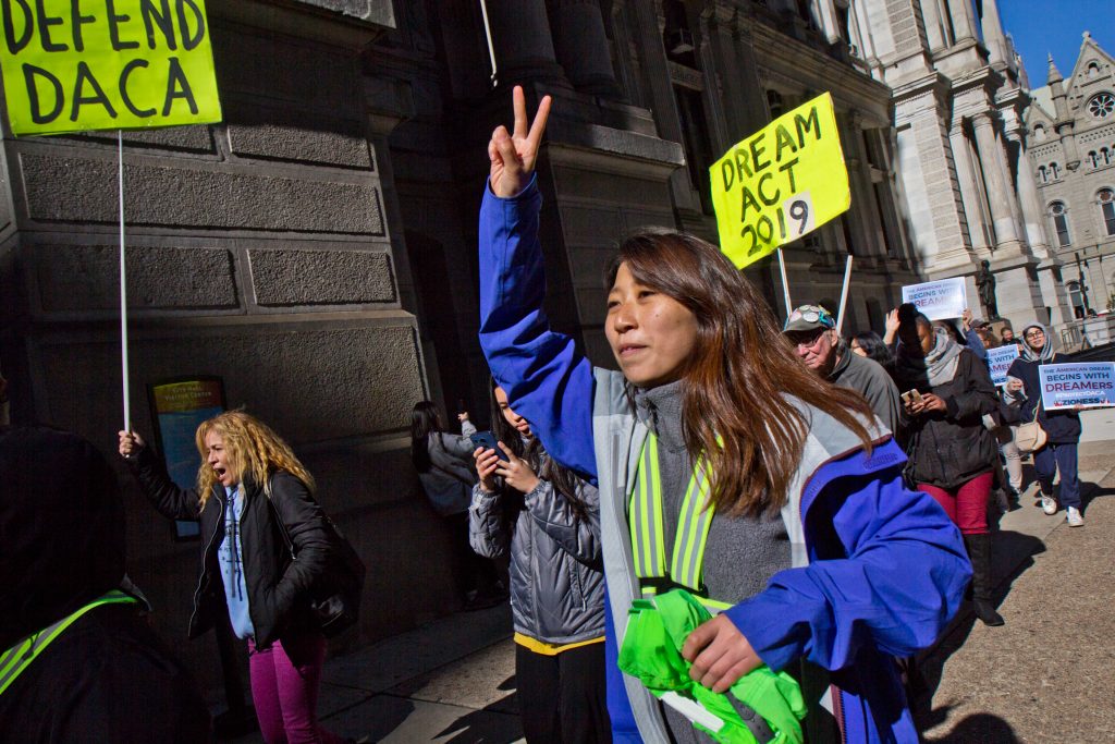 2019 11 1 k paynter daca home is here march tps-9 Protesters fighting to save DACA are marching from New York to Washington D.C. ahead of a Supreme Court hearing. They stopped in Philadelphia on their way to D.C. (Kimberly Paynter/WHYY)