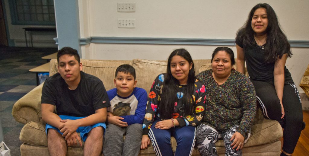 2019 11 26 k paynter carmela apolonio hernandez sanctuary-4 (1) Carmela Apolonio Hernandez, (second from right) with her children Yoselin Artillero Apolonio, 13, (center), Keyri Artillero Apolonio, 15, (right), Edwin Artillero Apolonio, 11, (second from left), and Fidel Artillero Apolonio, 17, (left) in sanctuary at the Germantown Mennonite Church. (Kimberly Paynter/WHYY)