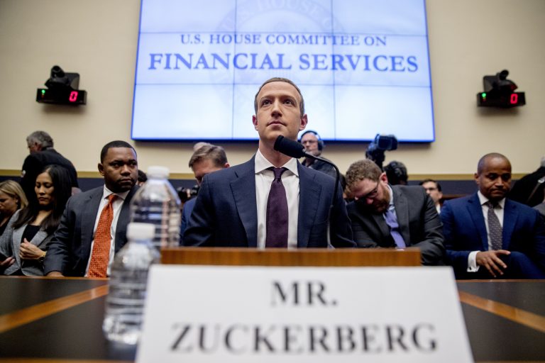 AP_19296559739206-768×512 In this Oct. 23, 2019 photo, Facebook CEO Mark Zuckerberg arrives for a House Financial Services Committee hearing on Capitol Hill in Washington. (Andrew Harnik/AP Photo)