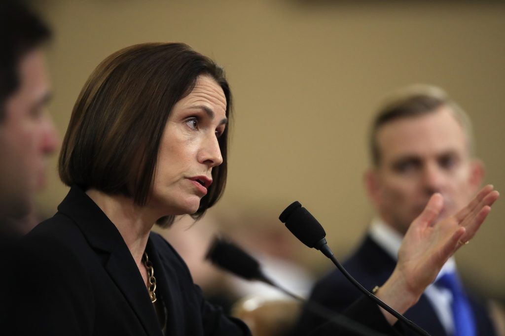 David Holmes,Fiona Hill Former White House national security aide Fiona Hill, and David Holmes, a U.S. diplomat in Ukraine, right, testify before the House Intelligence Committee on Capitol Hill in Washington, Thursday, Nov. 21, 2019, during a public impeachment hearing of President Donald Trump's efforts to tie U.S. aid for Ukraine to investigations of his political opponents. (Manuel Balce Ceneta/AP Photo)