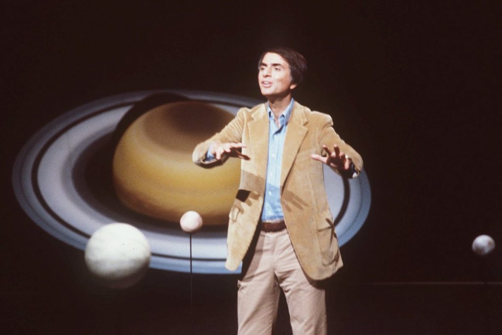 Carl Sagan In this 1981 file photo, astronomer Carl Sagan speaks during a lecture. On Saturday, May 9, 2015, Cornell University announced that its Institute for Pale Blue Dots is to be renamed the Carl Sagan Institute. Sagan was famous for extolling the grandeur of the universe in books and shows like