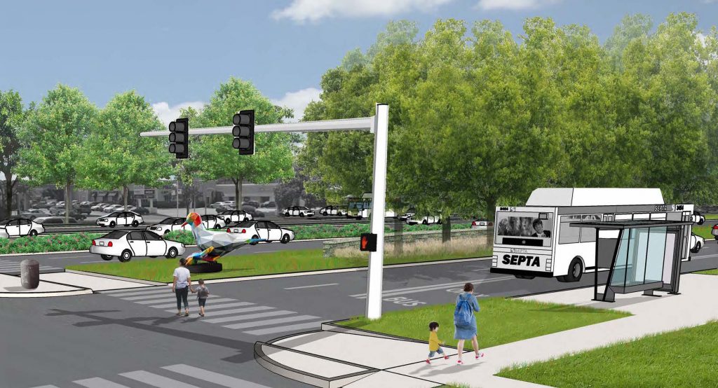 BAT_Lane An artist's rendering of the BAT lanes planned for Roosevelt Boulevard. (City of Philadelphia)
