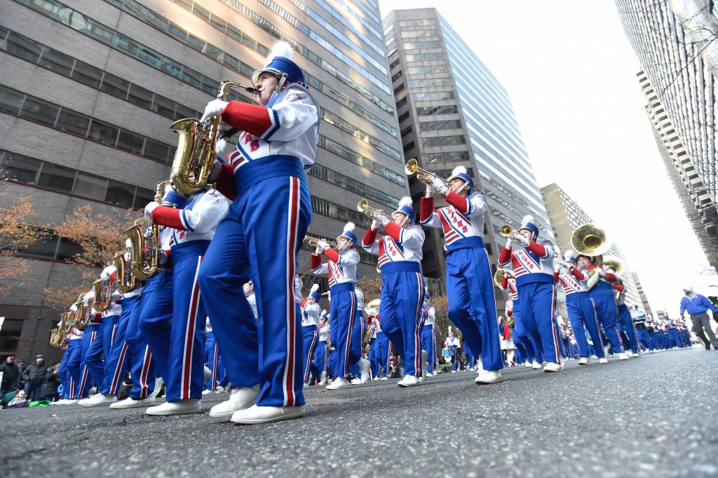 _EJW5307 Members of the Morgantown WV High School Marching Band battled the wind this year (Jonathan Wilson for WHYY)