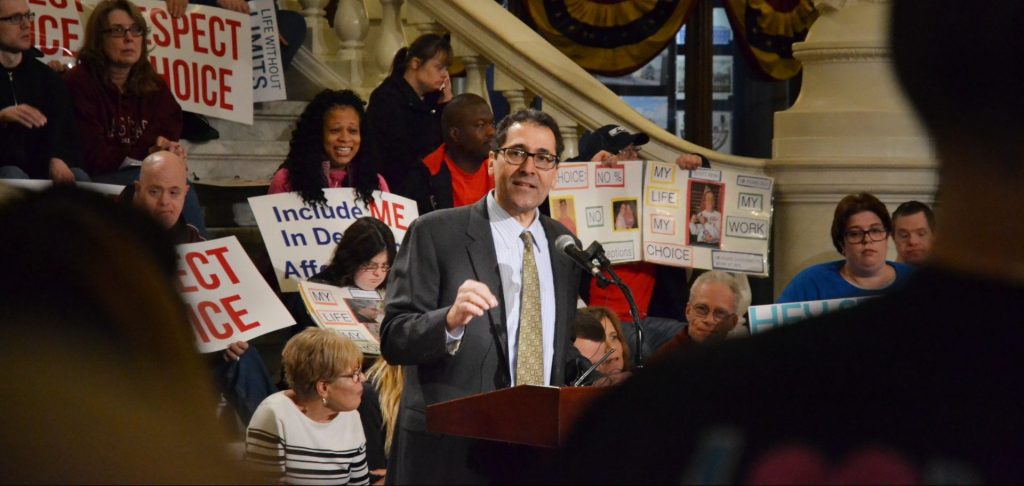Edley1-e1571955282742-1920×912 Rehabilitation & Community Providers Association CEO Richard Edley speaks at the state Capitol Oct. 24, 2019. (Brett Sholtis/Transforming Health)