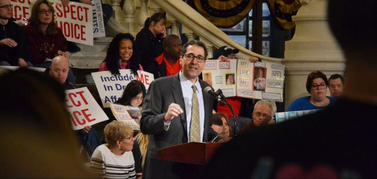 Rehabilitation & Community Providers Association CEO Richard Edley speaks at the state Capitol Oct. 24, 2019. (Brett Sholtis/Transforming Health)