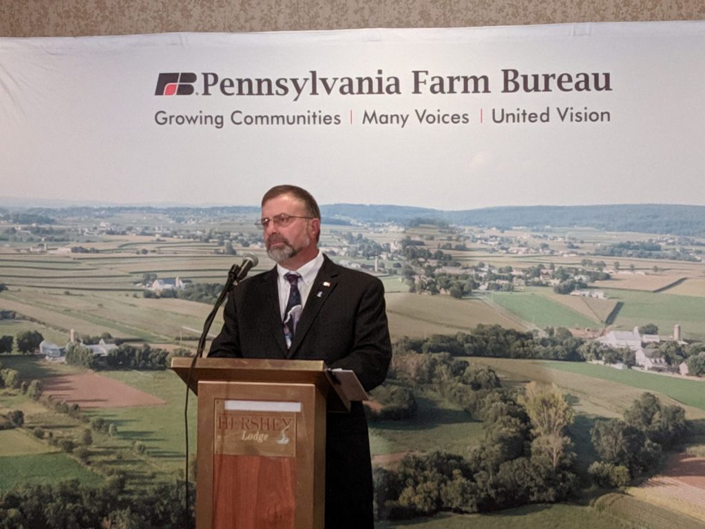 IMG_20191119_110806-1920×1440 Pennsylvania Farm Bureau President Rick Ebert discusses the changing nature of agriculture during the organization's annual meeting in Hershey on Tuesday, November 19, 2019. (Rachel McDevitt/WITF)
