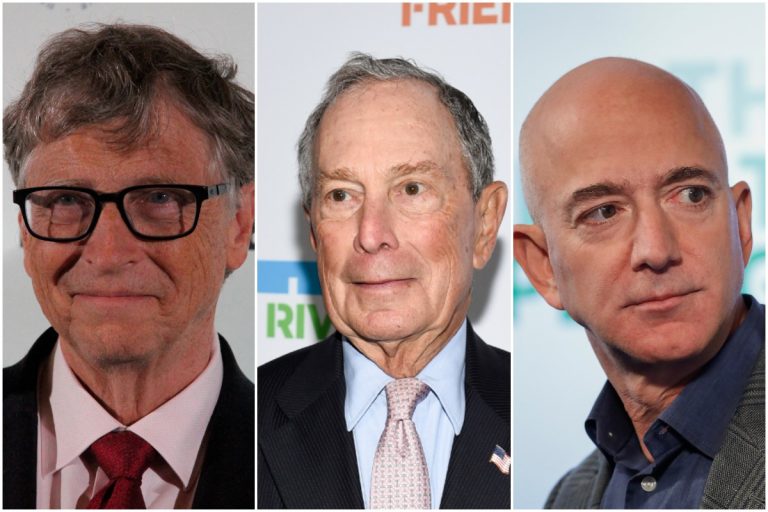 From left to right: Bill Gates, Michael Bloomberg, Jeff Bezos (AP image)