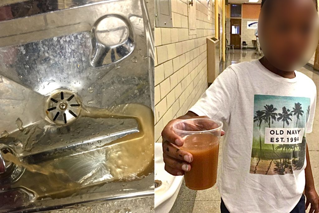 brown water composite tighter crop Photos taken by two former teachers at Frederick Douglass Mastery Charter School show water drawn from drinking fountains at the school in June of 2016. (Photos provided)